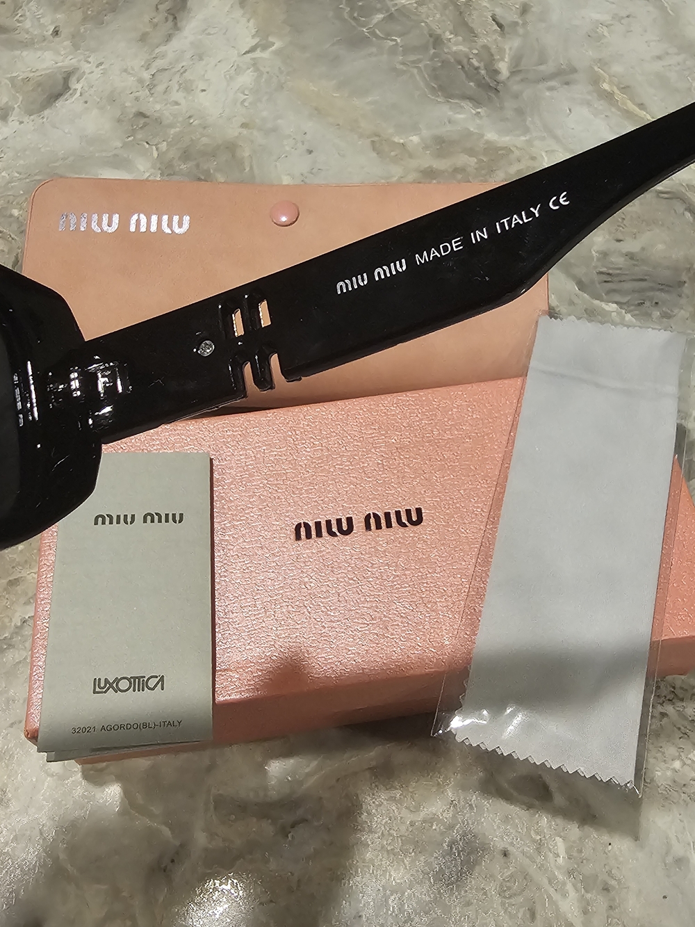 Miu Miu Black Rectangle Sunglasses with Gold Logo Accent - Picture 6 of 7